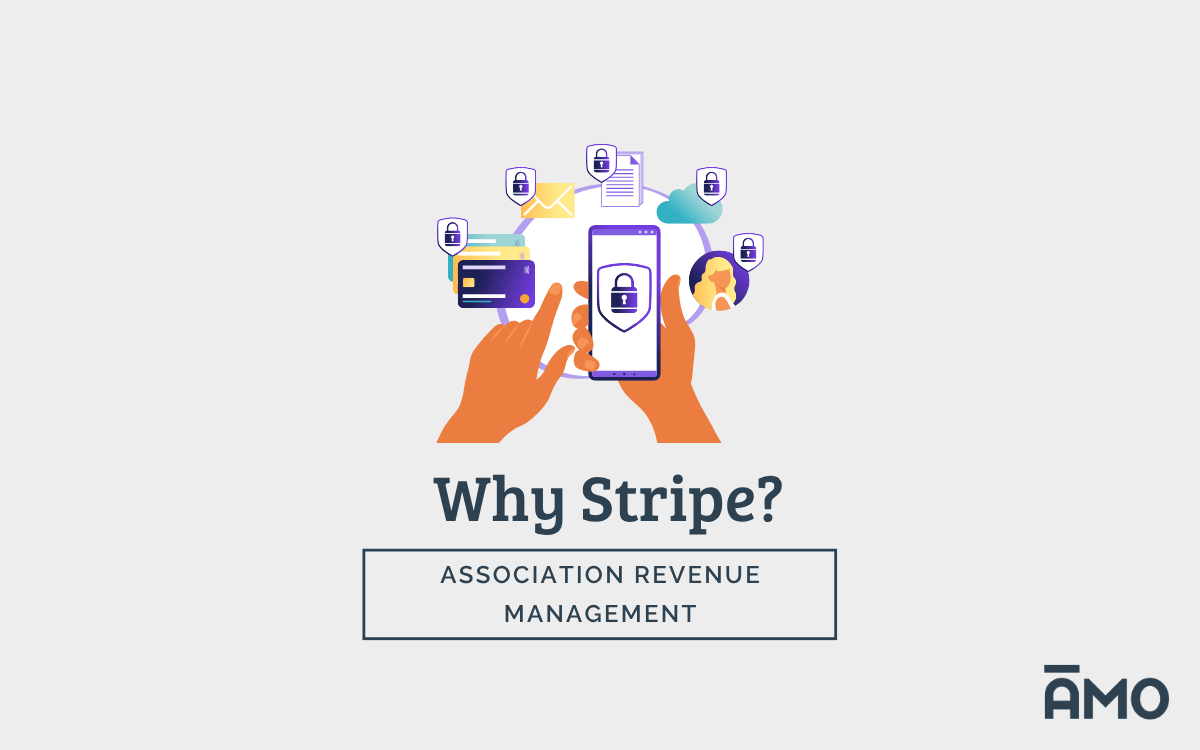 Why Stripe, Association Revenue Management, Hands using phone demonstrating payment processes with payment icons. Why Choose Stripe for Easy Online Payments