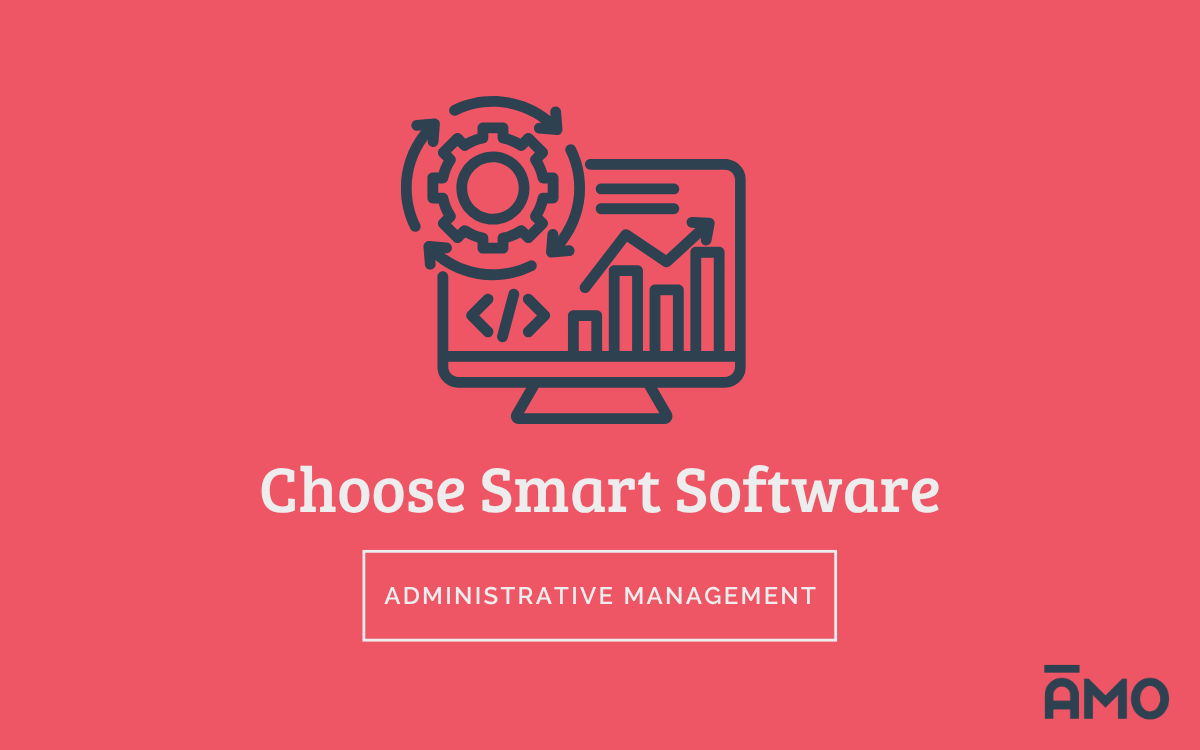 Choose Smart Software - Administrative Management (AMO) Computer screen with software icon and uptrending analytics.