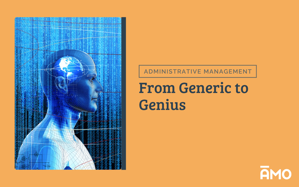 From Generic to Genius (AMO) Robot man standing in data stream