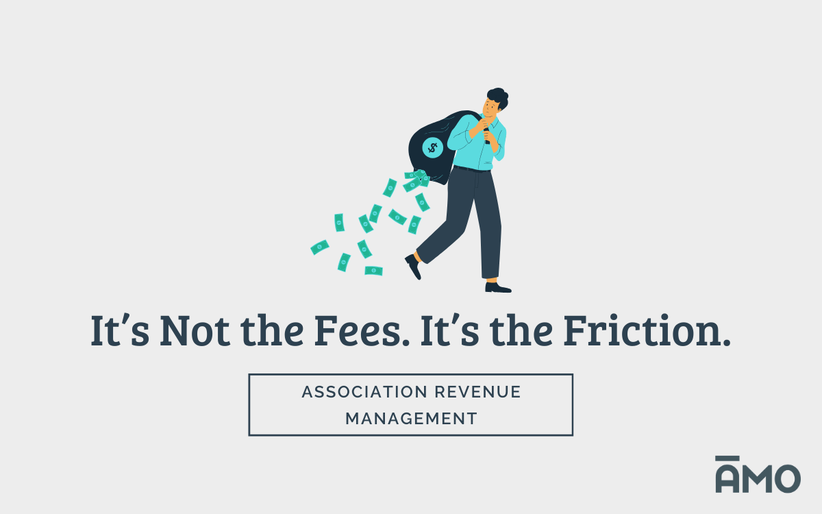 Illustration of a person carrying a money bag that’s leaking bills—symbolizing membership revenue lost to friction.