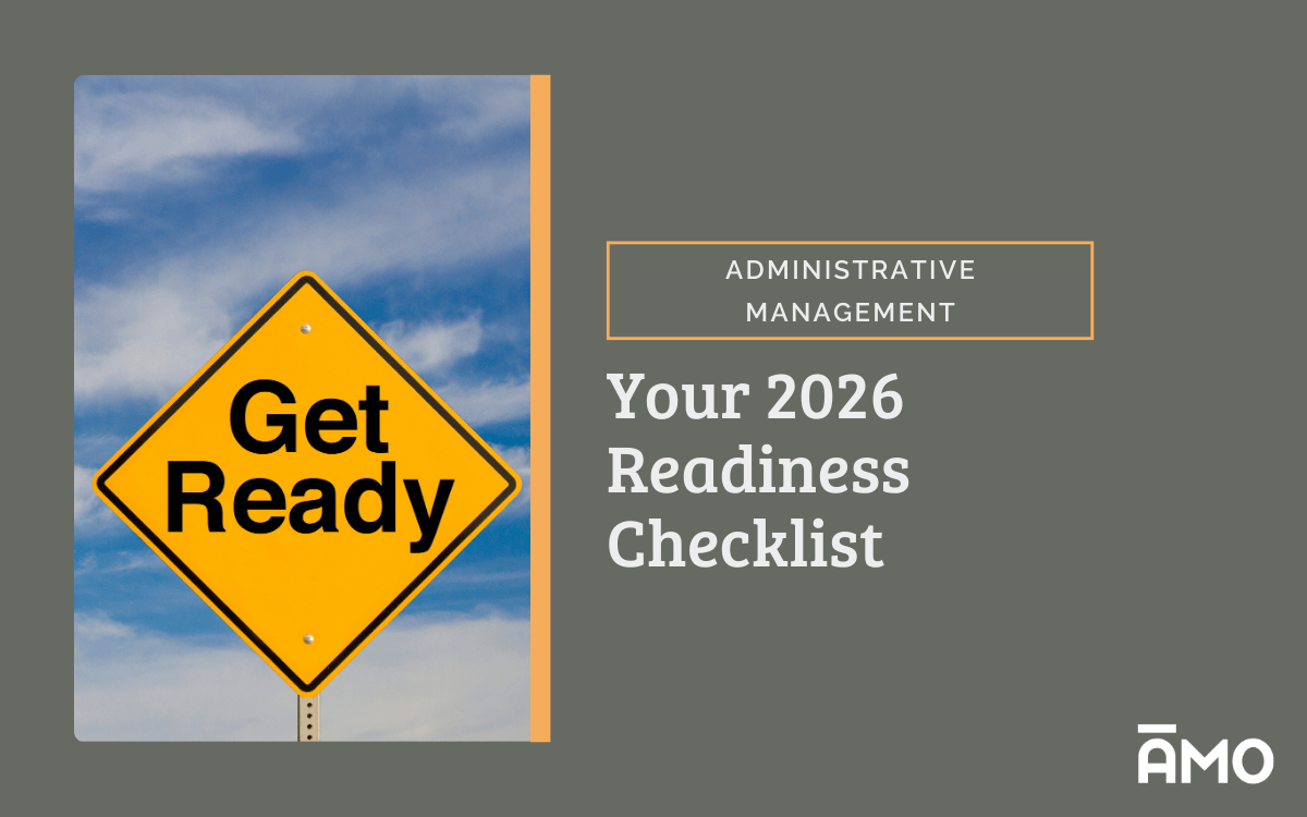 Yellow road sign reading “Get Ready” next to text that says “Your 2026 Readiness Checklist” with AMO branding.