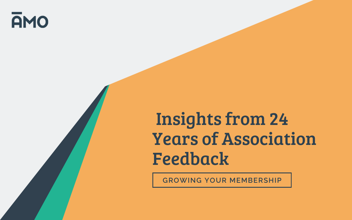AMO featured blog graphic highlighting insights from 24 years of association feedback, focused on growing membership and long-term association strategy.